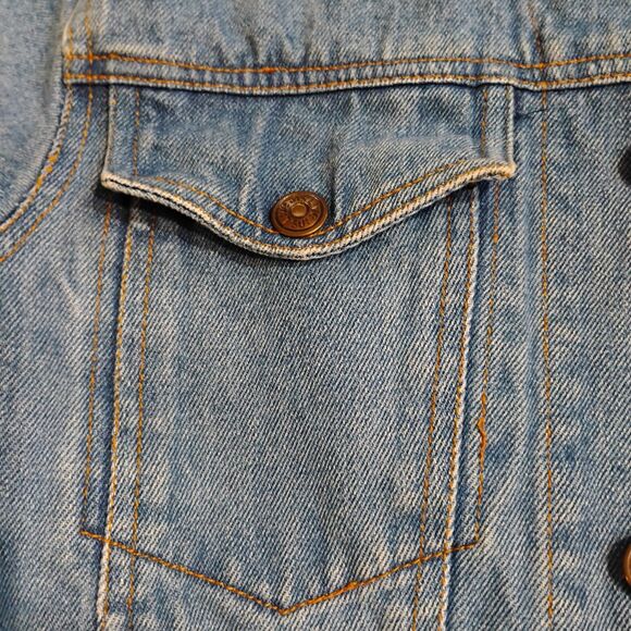 Y2K Live Ins Red Camel Denim Jacket Graphic Interior Trucker Unisex Small 90s - Picture 13 of 16